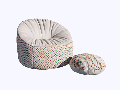 Gray Bean Bag Chair With Colorful Polka Dots And Matching Ottoman For Comfortable Seating 3d model