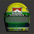 Yellow Racing Helmet With Honda BOSS NACIONAL Logos Green Blue Stripes