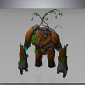 Detailed 3D Tree Creature Model With Wooden Body Horns Green Vines and Glowing Leaves