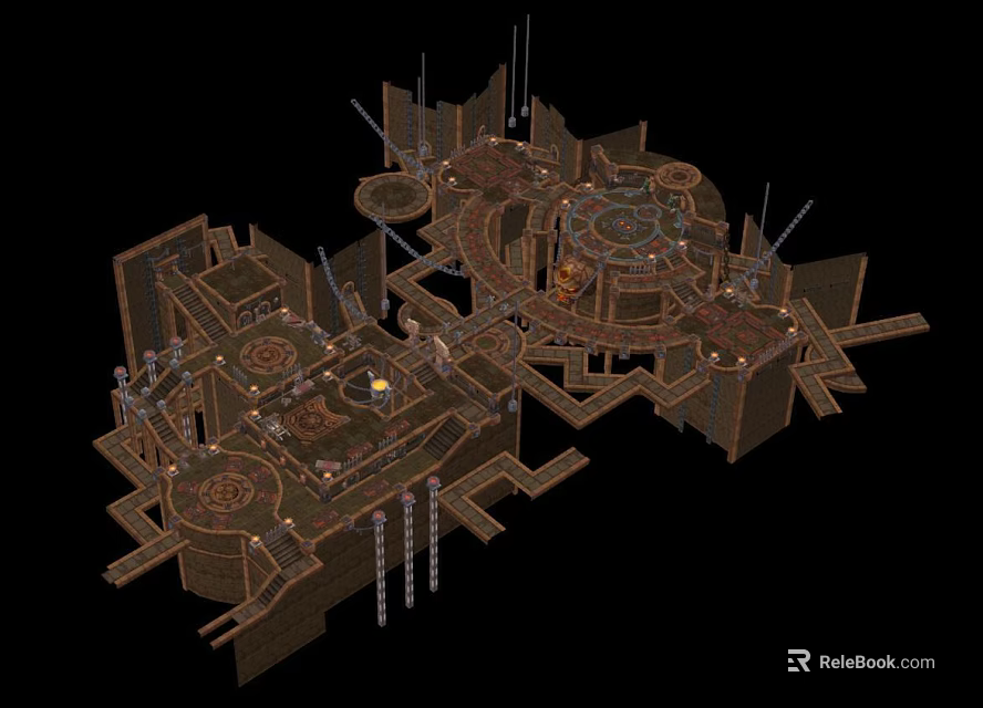 Intricate Metallic Architectural Model Featuring Circular Square Components And Multiple Pillars 3d model 