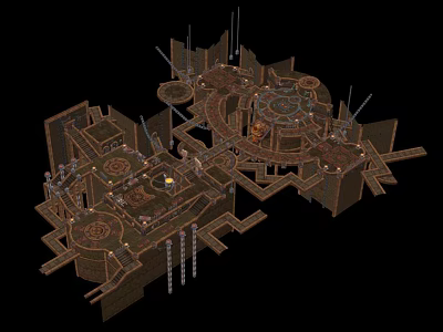 Intricate Metallic Architectural Model Featuring Circular Square Components And Multiple Pillars 3d model