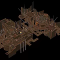 Intricate Metallic Architectural Model Featuring Circular Square Components And Multiple Pillars