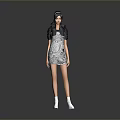 Game Movie Character Female Standing In Patterned Dress With Headphones And White Boots