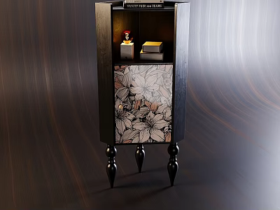 Elegant Wooden Chest of Drawers With Floral Pattern And Carved Black Legs 3d model