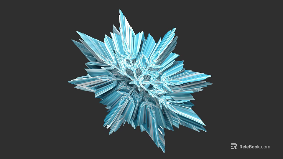 Blue Crystal Like Plant Painting With Transparent Sharp Leaves On Black Background 3d model 