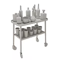 Copper Bar Cart With Various Bottles And Glasses On Wheels 3d model