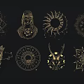 Golden Mystical Wall Decor With Sun Moon Symbols And Geometric Patterns