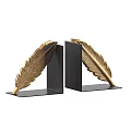 Elegant Gold Feather Bookends With Black Base Decorative Ornament Set 3d model