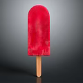 Vibrant Red Popsicle with Smooth Surface Wooden Stick and Fruit Flavored Summer Treat
