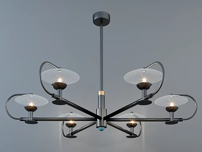 Modern Chandelier With Curved Black Metal Arms And Glass Shades For Lighting 3d model