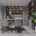 Modern Dining Kitchen Space With Gray Cabinets Pendant Lights And Dining Table 3d model