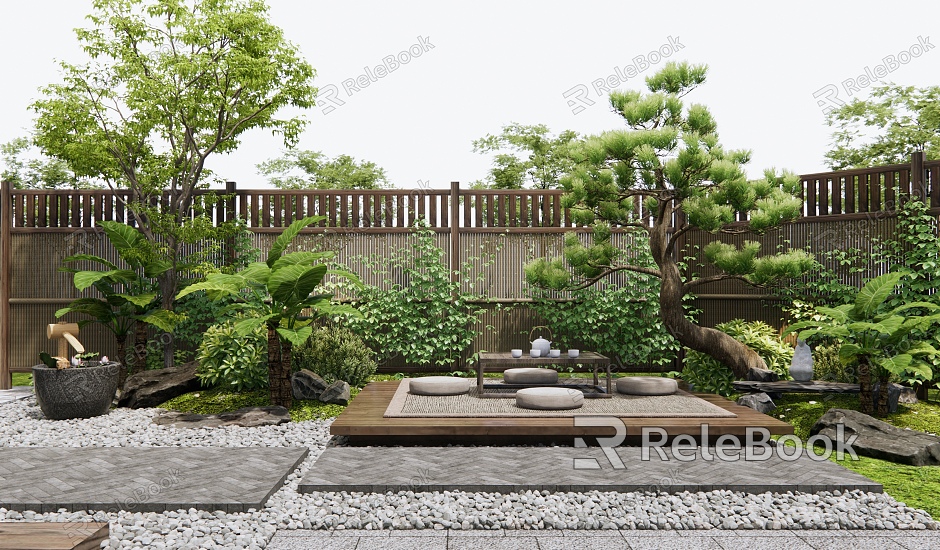 Japanese-style courtyard courtyard landscape model