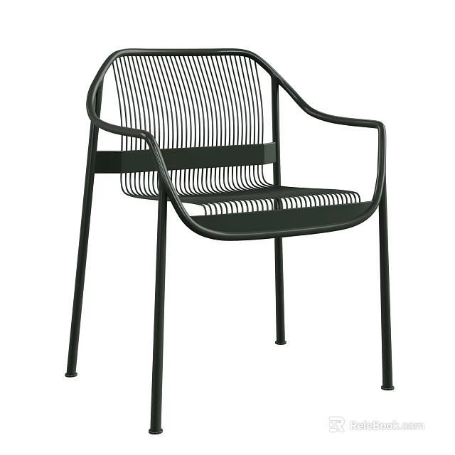 Modern Black Metal Leisure Chair With Striped Mesh Seat And Armrests 3d model 