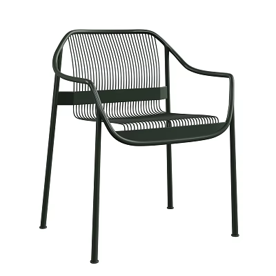 Modern Black Metal Leisure Chair With Striped Mesh Seat And Armrests 3d model