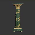 Elegant Green Decorative Furniture Pedestal With Golden Leaf Ornaments Square Top And Base