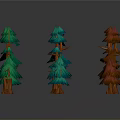 Colorful Cartoon Style Trees With Green Red Blue Canopies And Orange Trunks In Forest Scene