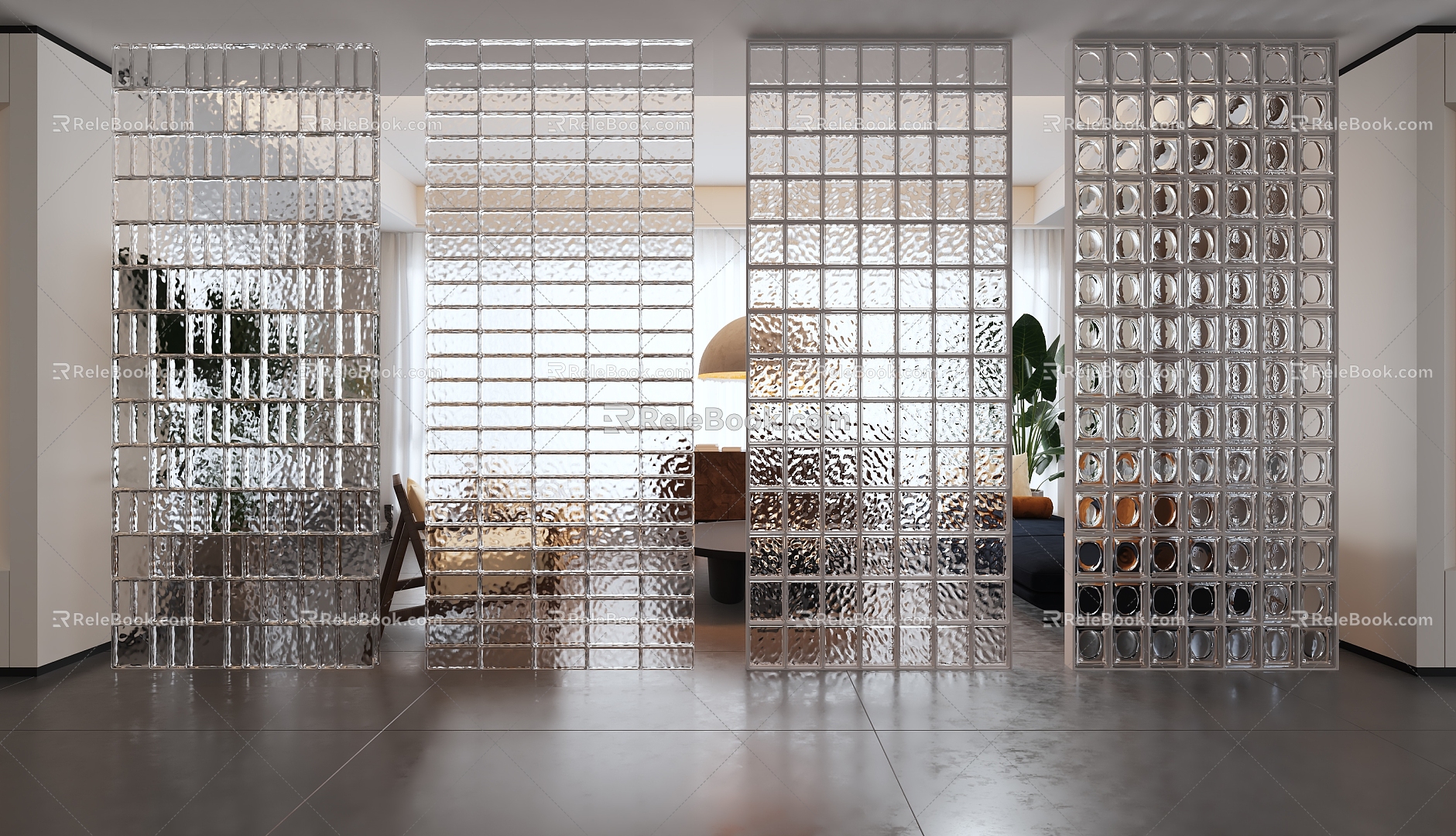 Modern partition glass brick partition glass wall 3d model