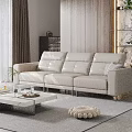 Modern Beige Leather Sofa and Coffee Table Set in Contemporary Living Room with Decorative Accents