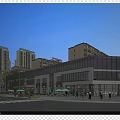 Lively Commercial Street With Modern Buildings Illuminated At Night Pedestrian Walkway Shops Restaurants And People
