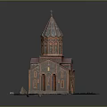 Historic Church Building With Red Roof Brick Walls And Tower Structure
