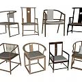 Various Modern Armchairs With Unique Backrest Designs And Wooden Frames 3d model