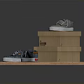 Grey Casual Sneakers Displayed On Stacked Cardboard Boxes For Home Use