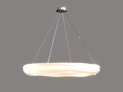 Modern Circular Pendant Light With White Fabric Shade And Metal Hanging Design 3d model