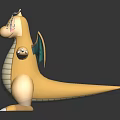Yellow Dragon Like Creature 3D Character With Green Wings White Striped Belly And Claws