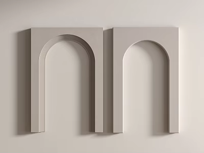 Minimalist Light Gray Double Arched Wall Decor Panels For Modern Interior Design 3d model