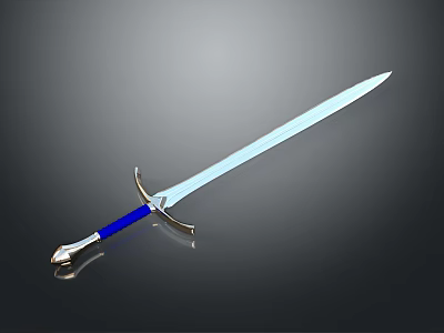 Silver Blade Sword With Blue Hilt And Metallic Accents On Dark Background 3d model