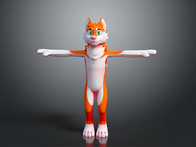Game and Movie Character Orange White Cat with Green Eyes Standing Pose and Outstretched Arms 3d model