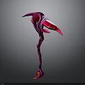 Purple Pink Sci Fi Scythe Weapon With Glowing Red Details And Long Handle