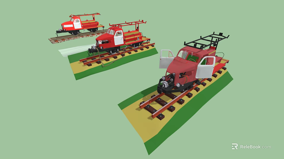 Red Space Themed Train Models On Tracks With Cosmic Design Elements 3d model