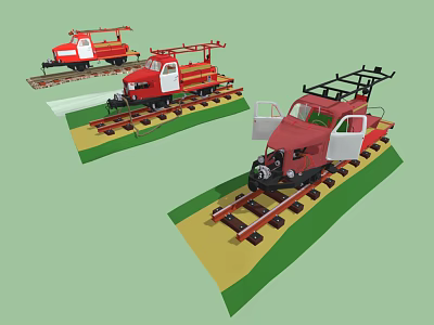 Red Space Themed Train Models On Tracks With Cosmic Design Elements 3d model