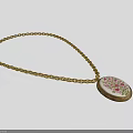 Gold Chain Necklace With Oval Pendant And Floral Pattern Design