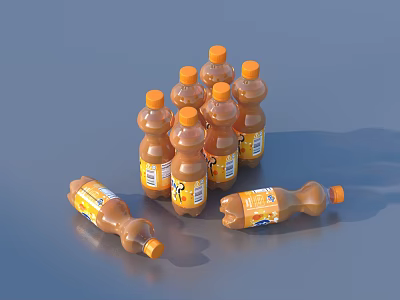 Stack of Brown Bottled Beverages with Orange Caps and Labels Some Standing Some Lying 3d model