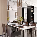 Modern Living And Dining Room Interior With Sofa Dining Table Chandelier And Curtains