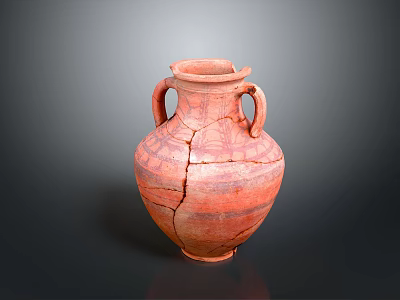 Ancient Clay Sculpture Jar With Two Handles And Cracked Patterns Design 3d model