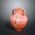 Ancient Clay Sculpture Jar With Two Handles And Cracked Patterns Design