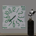 Green Wall Clock With Love Work Paper Voice Typography Design For Home Decor