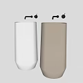 Two Modern Pedestal Washbasins In White And Beige Ceramic With Faucet