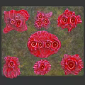 Decorative Red Candle Lamp With Multiple Sculptural Shapes And Green Base