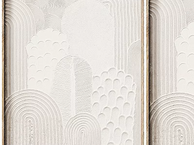 Beige Abstract Painting With Geometric Textures Wavy Lines Semicircles And Dots On Wooden Frames 3d model