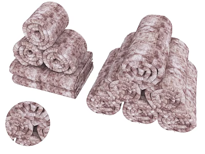Soft Patterned Cotton Towels Stacked in Rolled Design for Bathroom Decor 3d model