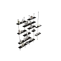 Decorative Ornaments Set on Black Multi Layered Shelf with Vases Sculptures Photo Frames and Books
