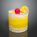 Refreshing Yellow Drink in Glass with Lemon Slice and Cherry Garnish