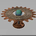 Ornate Metallic Gear Structure With Central Blue Sphere And Intricate Details