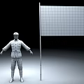 Game Movie Characters in Gray White Uniforms with Red Flag and White Star
