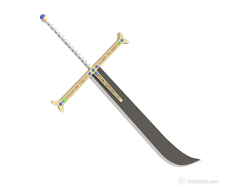 Decorative Medieval Sword With Golden Hilt Guard And Gemstone Accents And Sharp Black Blade Design 3d model 