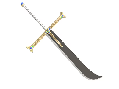 Decorative Medieval Sword With Golden Hilt Guard And Gemstone Accents And Sharp Black Blade Design 3d model